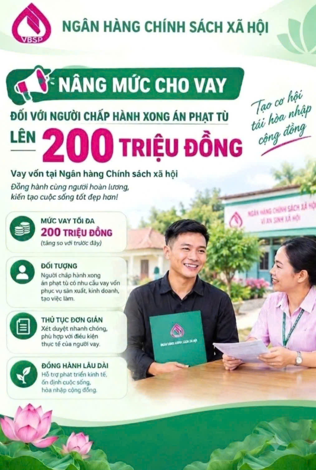 NÂNG MỨC CHO VAY ĐỐI VỚI NGƯỜI CHẤP HÀNH XONG ÁN PHẠT TÙ LÊN 200 TRIỆU ĐỒNG
